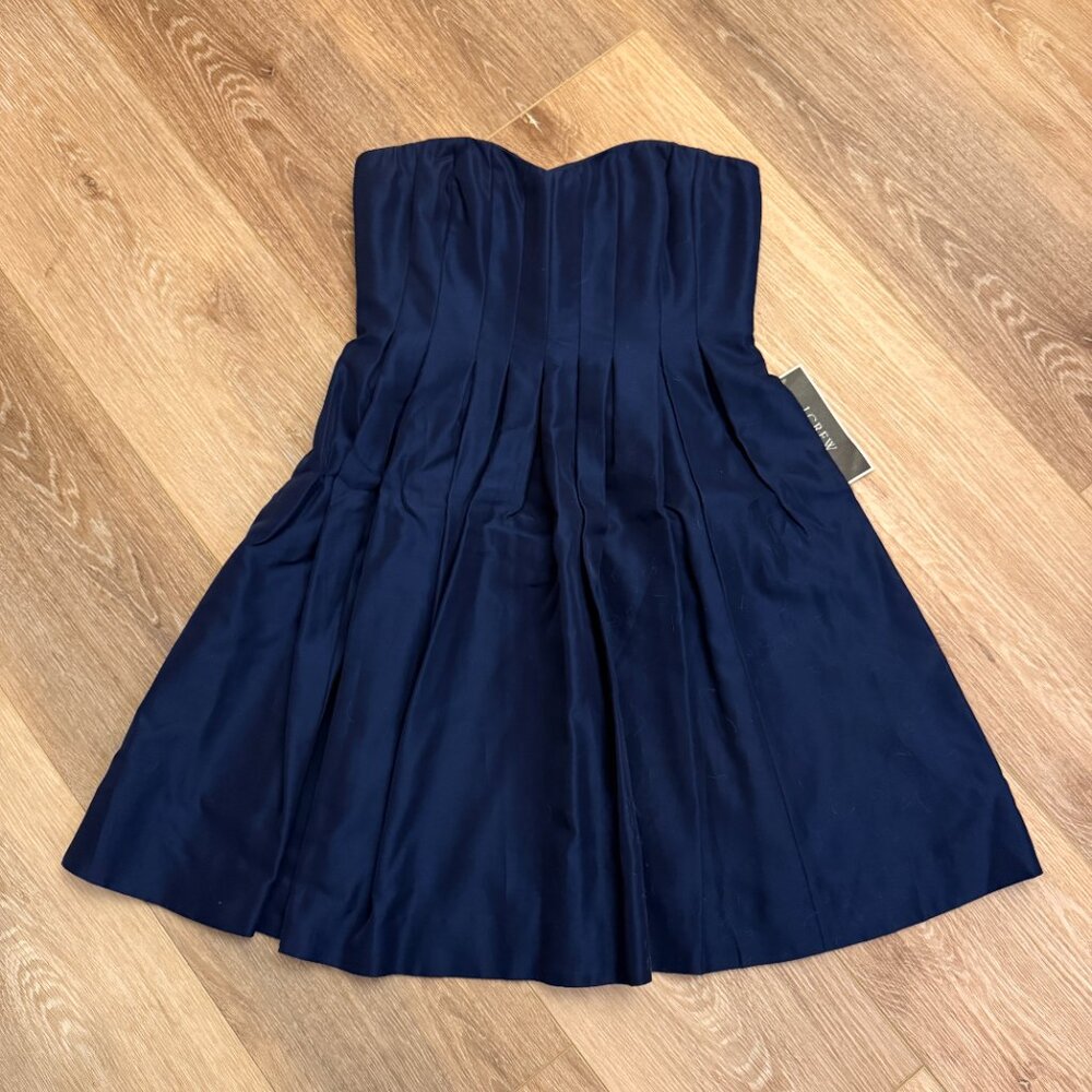 J.Crew Strapless Navy Pleated Fit & Flare Dress – Size 10